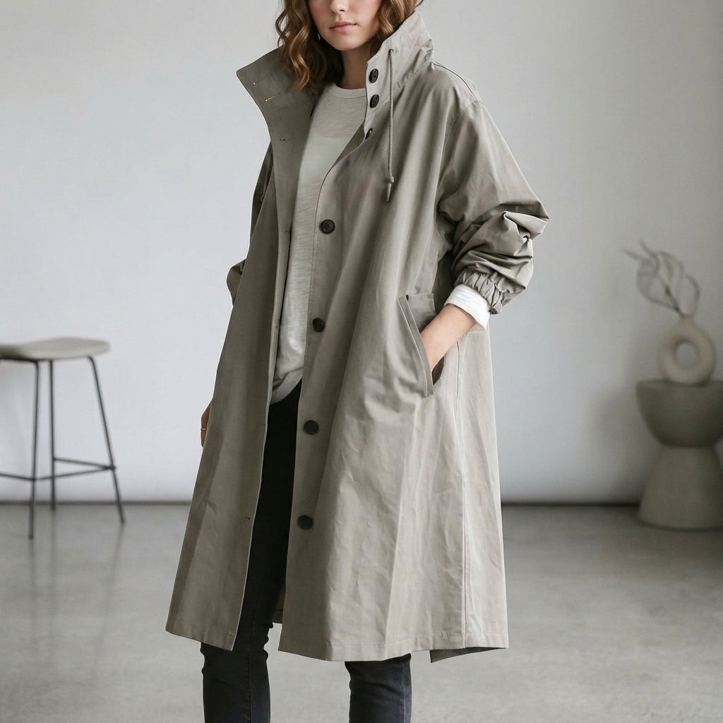 Women's Cotton Midi Trench Coat With Hood - Vonnera
