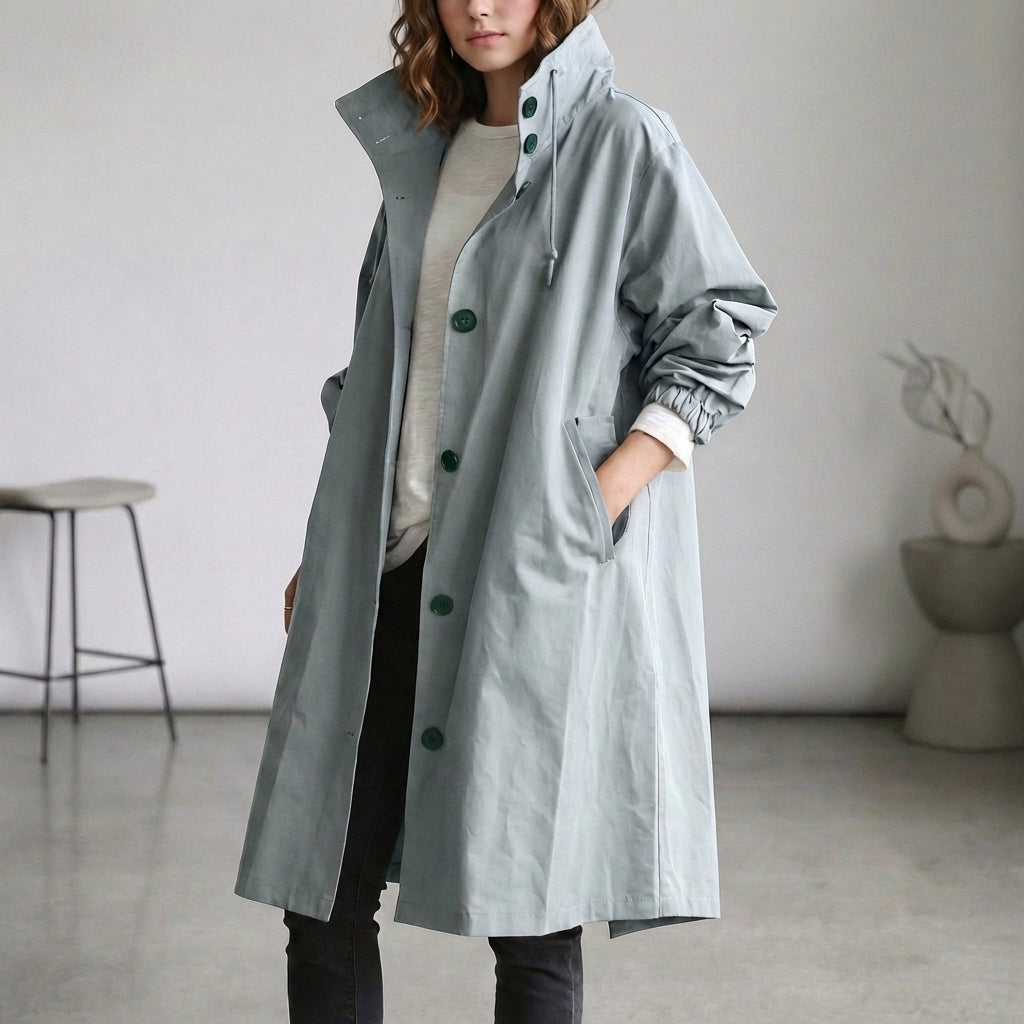 Women's Cotton Midi Trench Coat With Hood