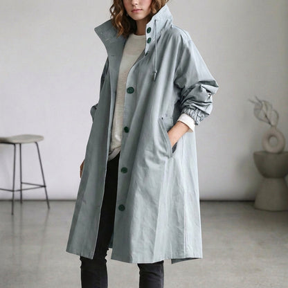 Women's Cotton Midi Trench Coat With Hood