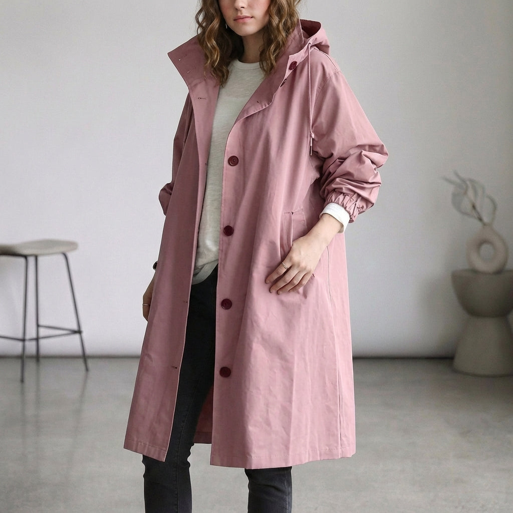 Women's Cotton Midi Trench Coat With Hood
