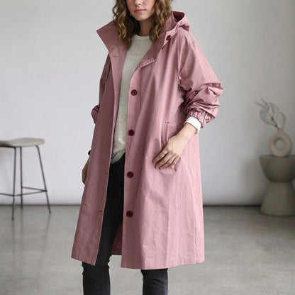 Women's Cotton Midi Trench Coat With Hood