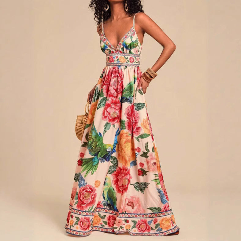 Valentina Rossi Women's Maxi Dress Tropical Print Empire Waist
