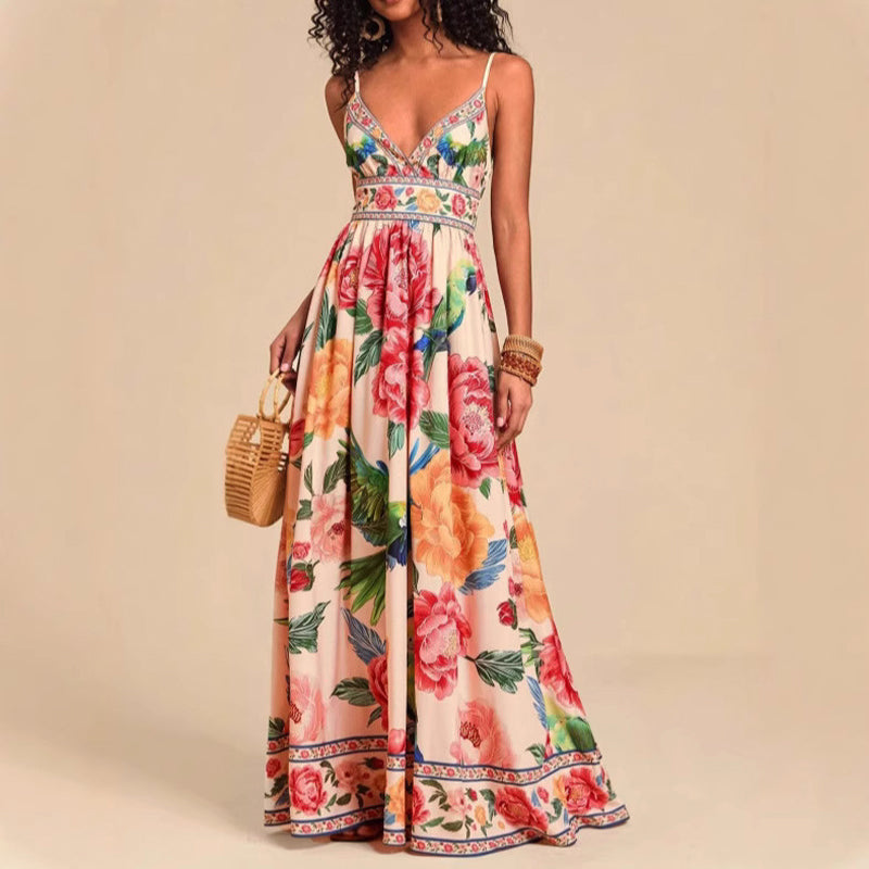 Valentina Rossi Women's Maxi Dress Tropical Print Empire Waist