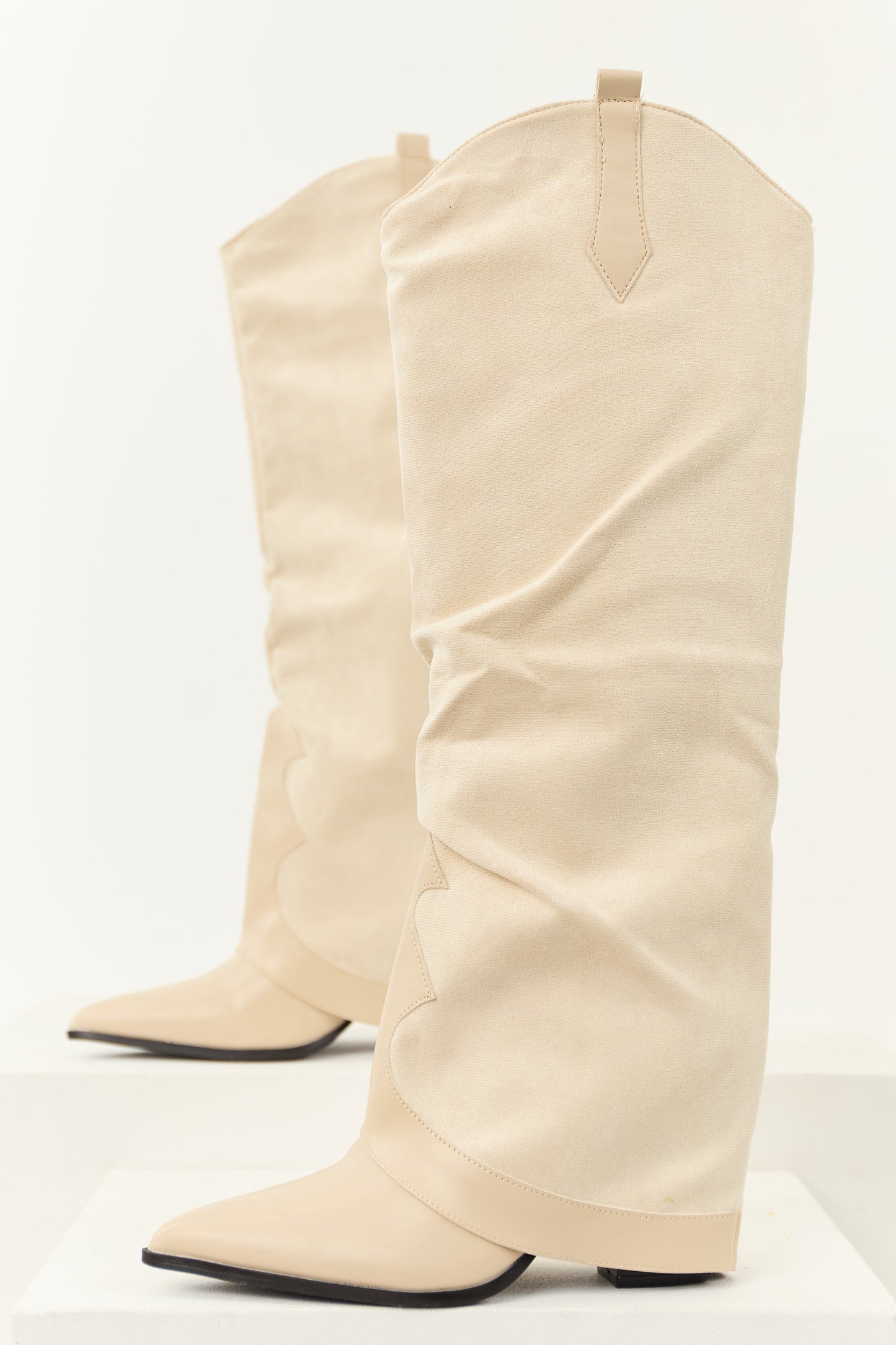 Women's Knee High Cowboy Boots Faux Suede Vanilla - Vonnera