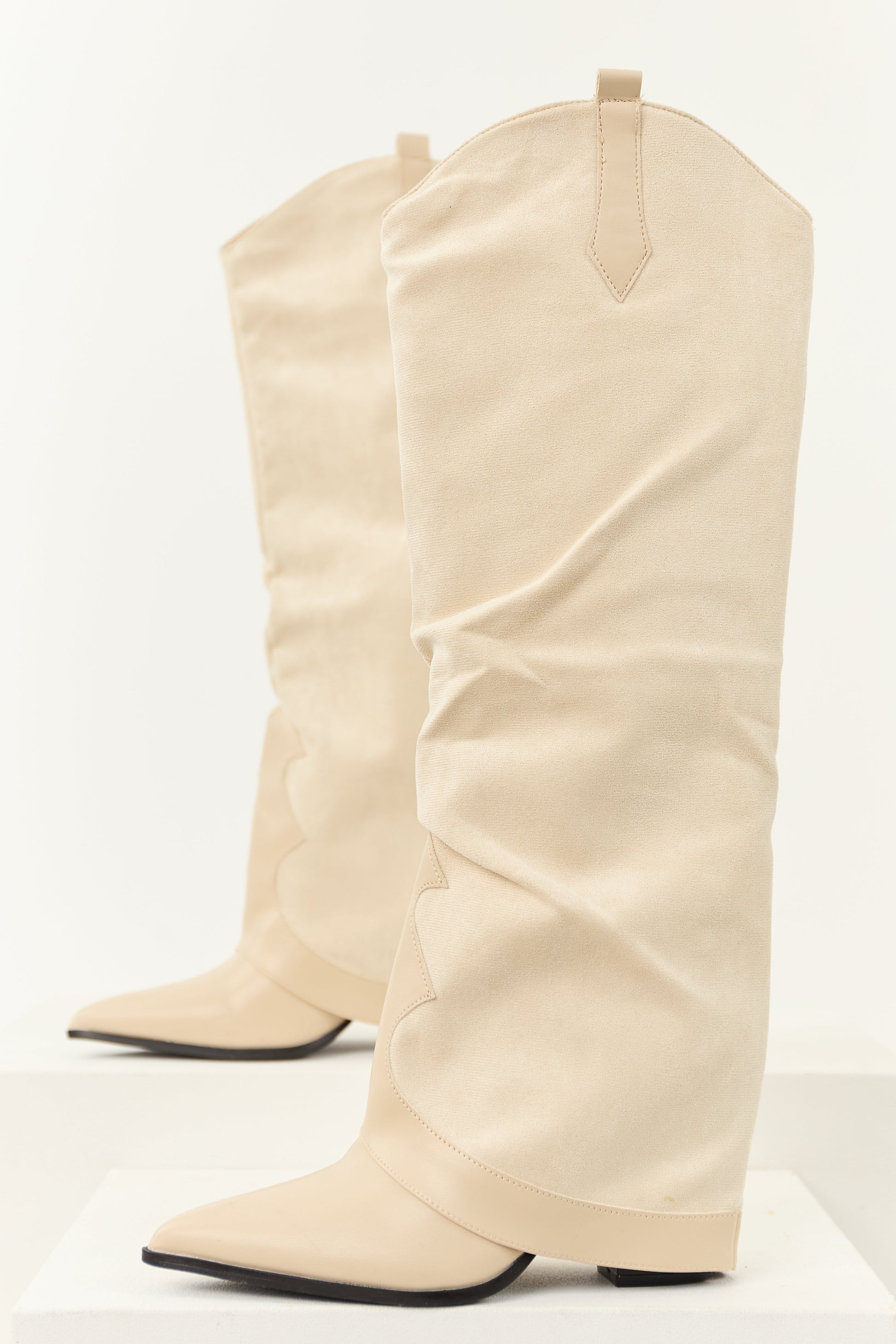 Women's Knee High Cowboy Boots Faux Suede Vanilla - Vonnera