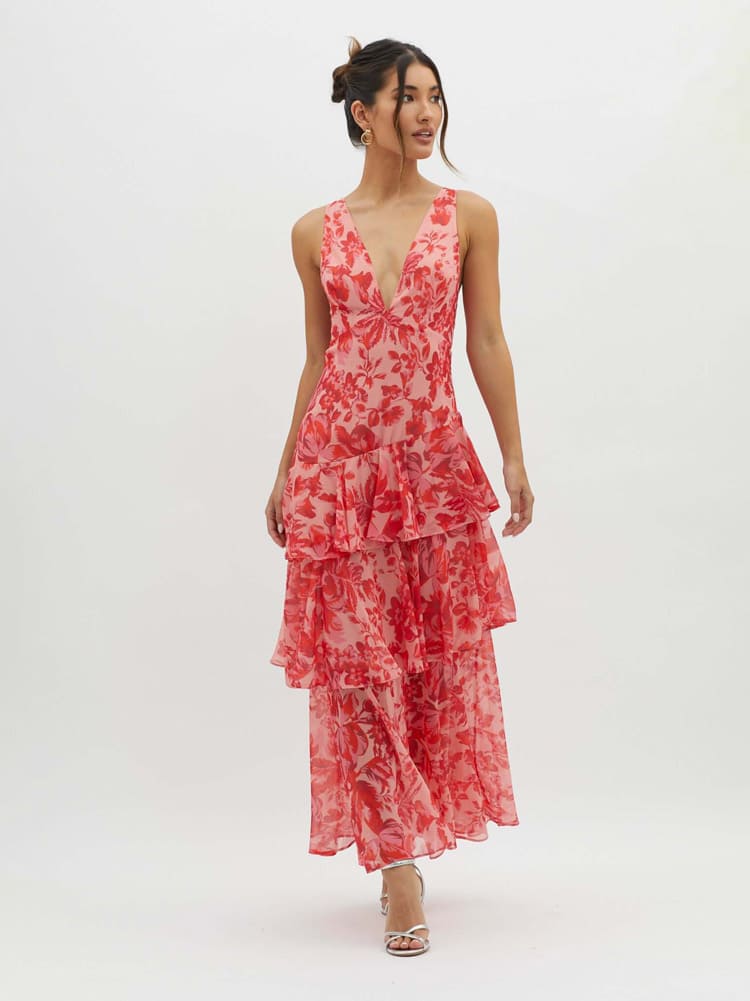 Women's Floral Maxi Dress Strappy Back - Vonnera