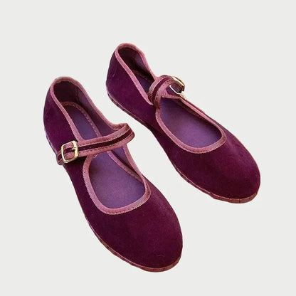 Women's Velvet Ballet Flats Mary Jane Comfortable Design - Vonnera