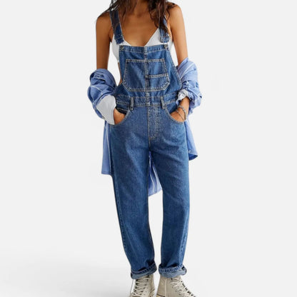 Women's Vintage Denim Jumpsuit Comfortable Blue - Vonnera
