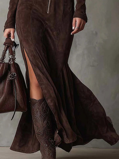 Fiona™ | Chic Long Suede-Effect Dress