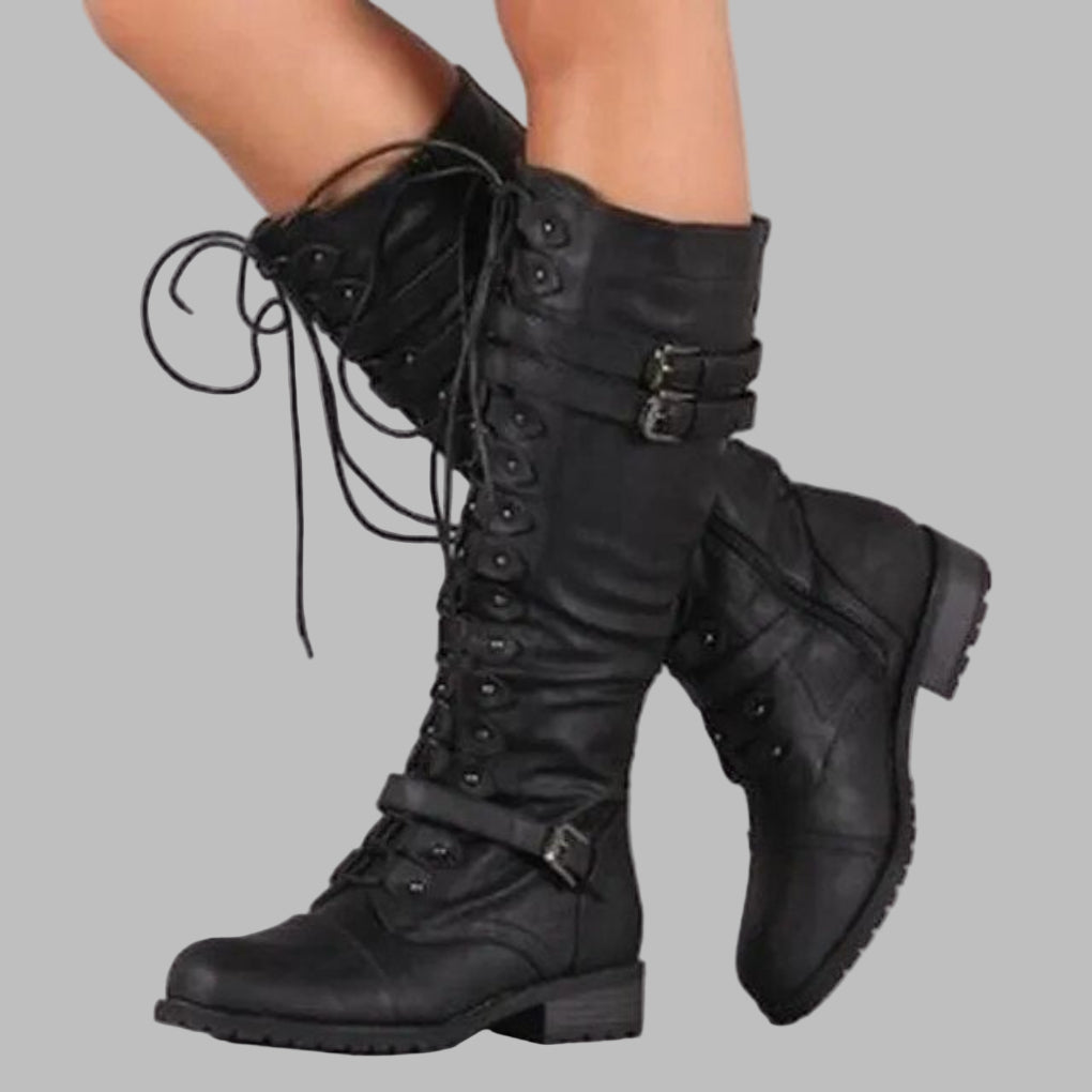 Women's Mid-Calf Lace-Up Combat Boots - Vonnera