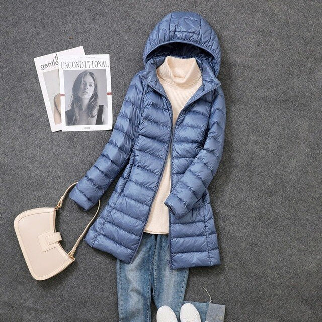 Women's Down Jacket Detachable Hood Waterproof Insulated
