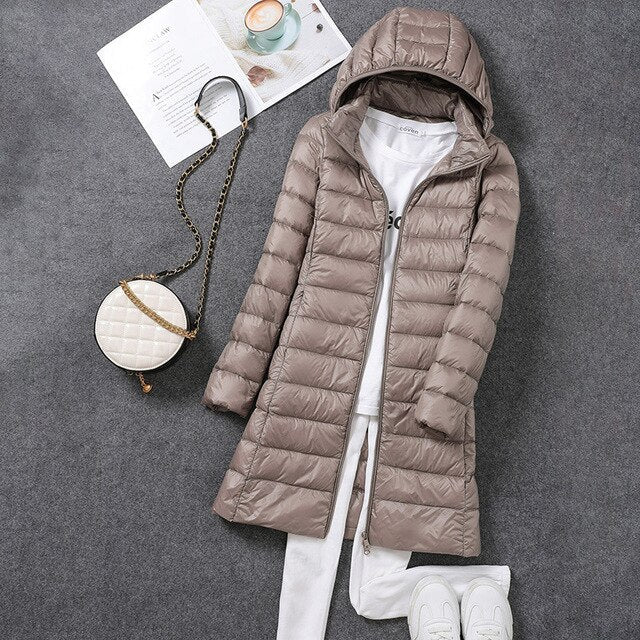 Women's Down Jacket Detachable Hood Insulated