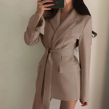 Women's Belted Blazer Elegant Wool