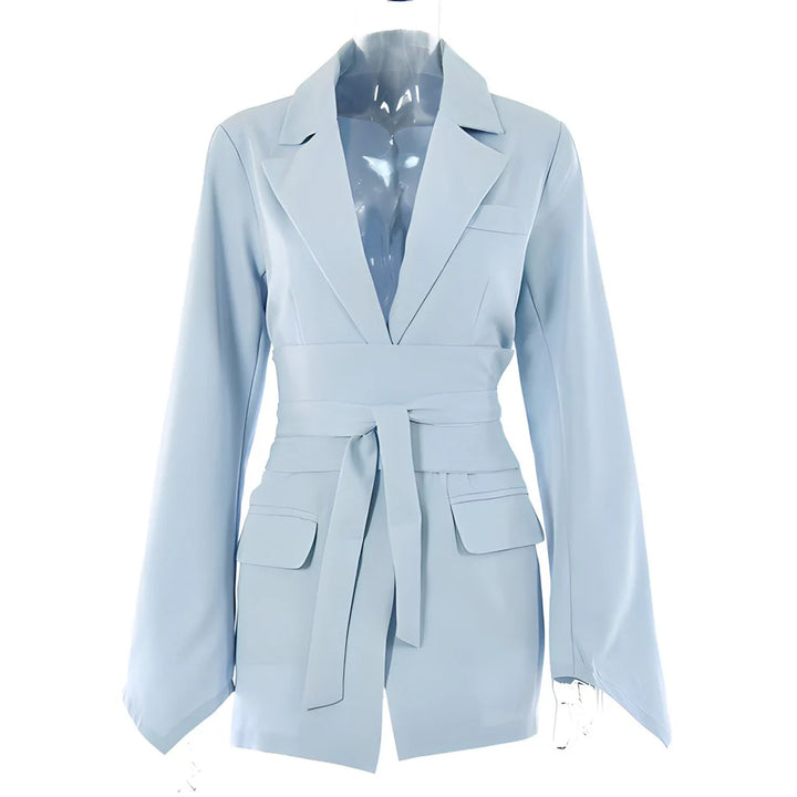 Women's Belted Blazer Elegant Wool