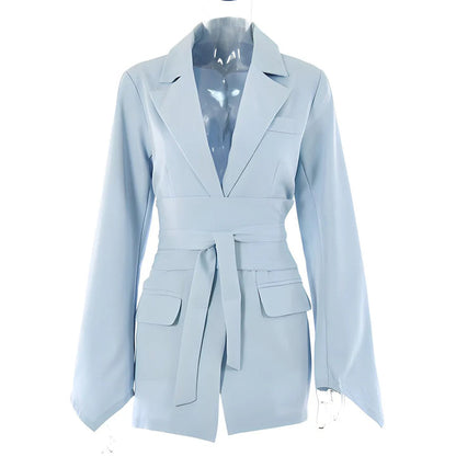 Women's Belted Blazer Elegant Wool