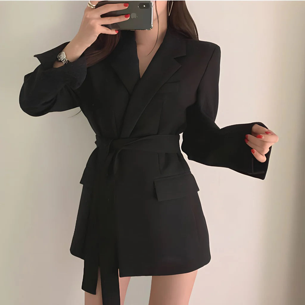Women's Belted Blazer Elegant Wool - Vonnera