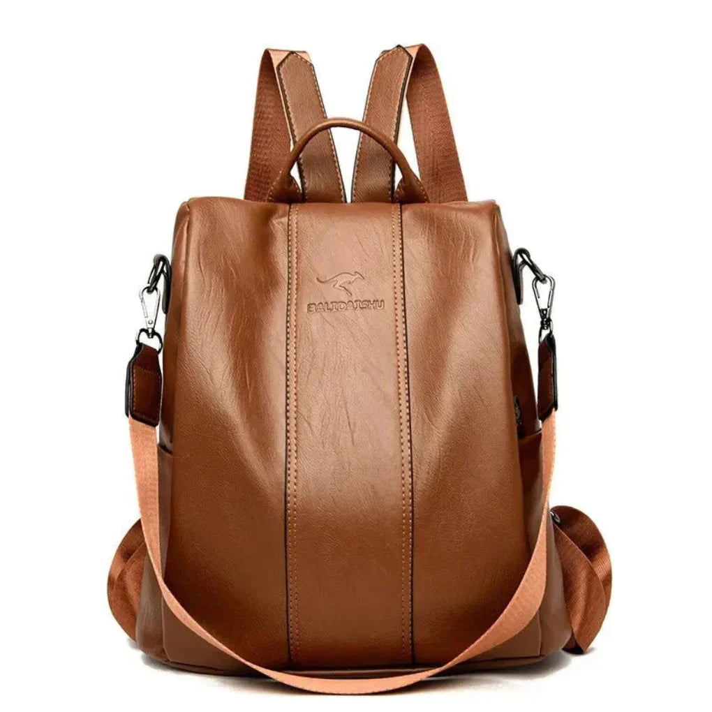 Women's Leather Anti-Theft Backpack Concealed Storage