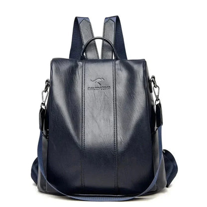 Women's Leather Anti-Theft Backpack Concealed Storage
