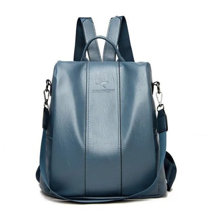Women's Leather Anti-Theft Backpack Concealed Storage