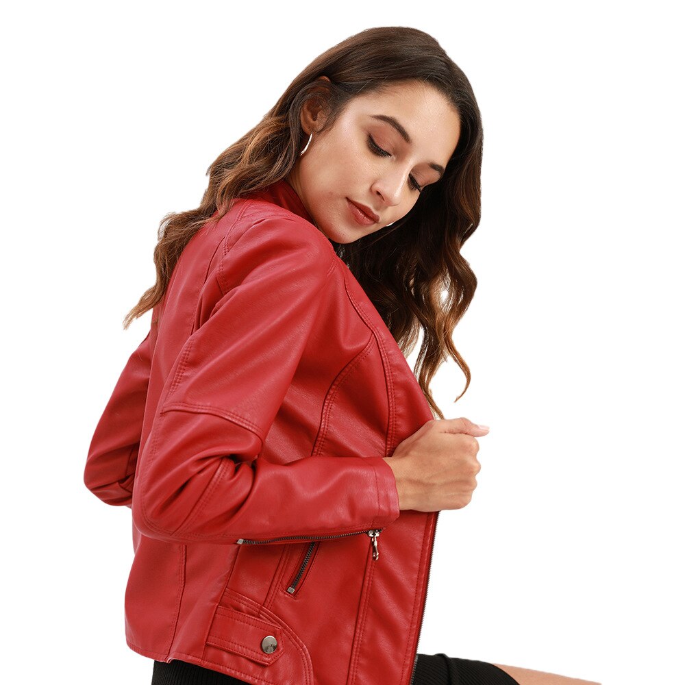 Women's Slim Fit Mao Jacket Zipper Front Hip Length - Vonnera
