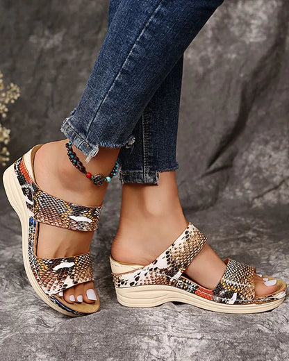 Women's Wedge Sandals Animal Print Straps - Vonnera