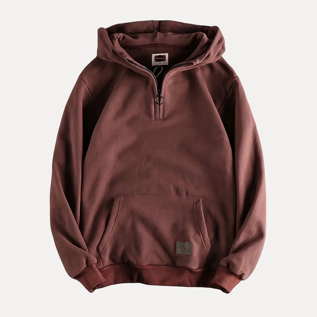 Men's Half-Zip Hoodie Kangaroo Pocket Fleece Grey - Vonnera