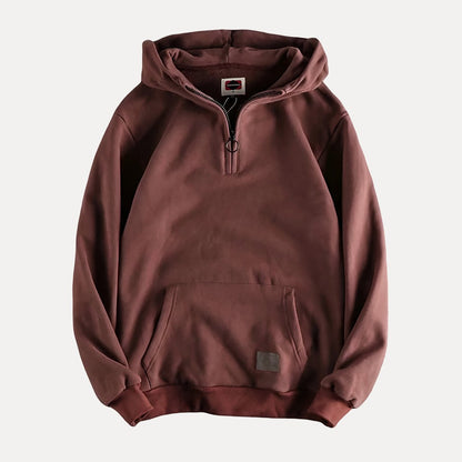 Men's Half-Zip Hoodie Kangaroo Pocket Fleece Grey - Vonnera
