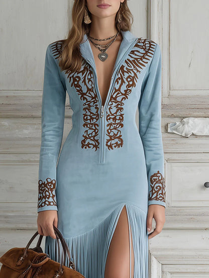 Sylvia™ | Suede Fringe Maxi Dress