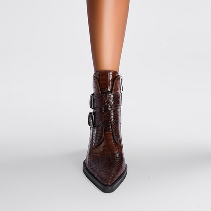 Women's Ankle Boots Textured Buckle Black