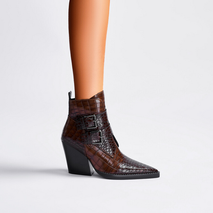 Women's Ankle Boots Textured Buckle Black