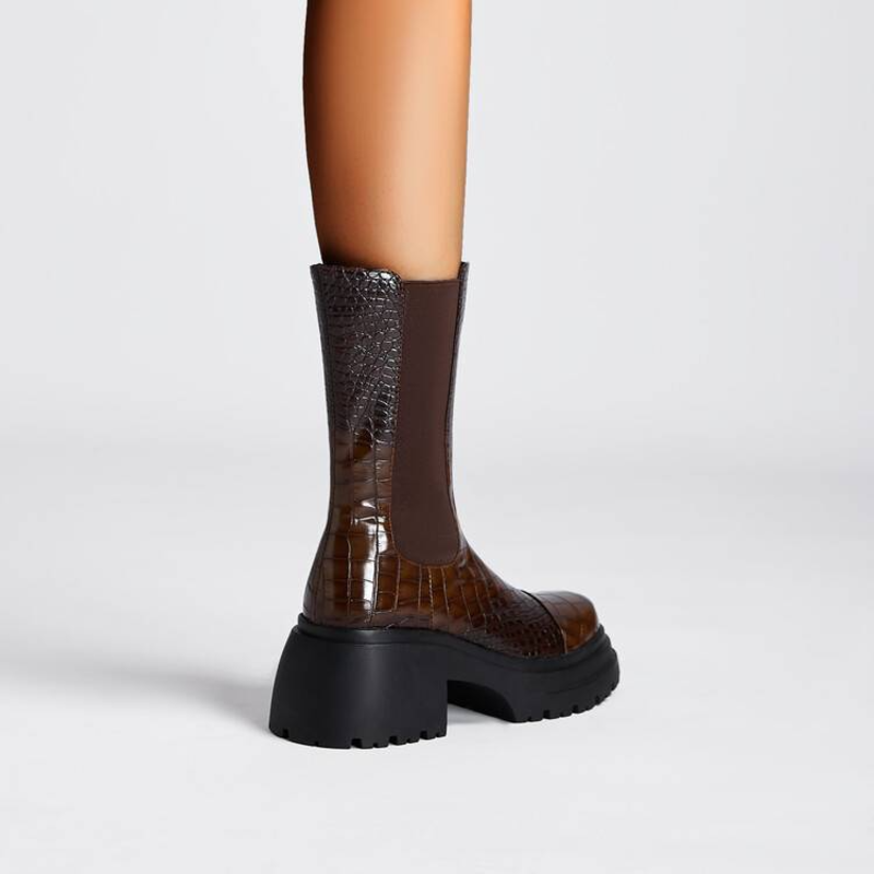 Women's Platform Boots Elastic Side Panels