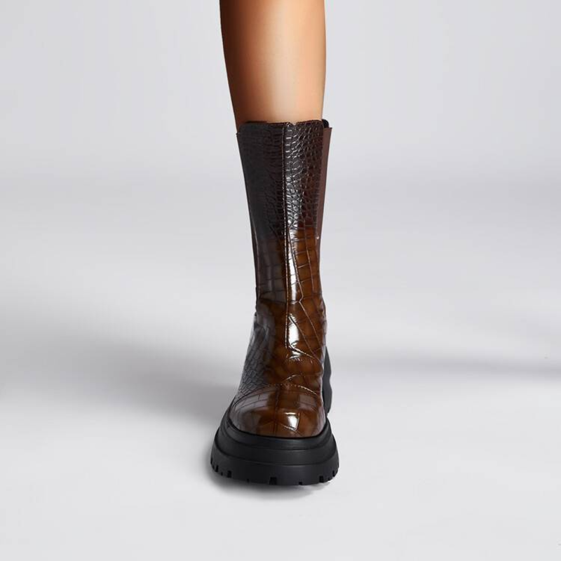 Women's Platform Boots Elastic Side Panels