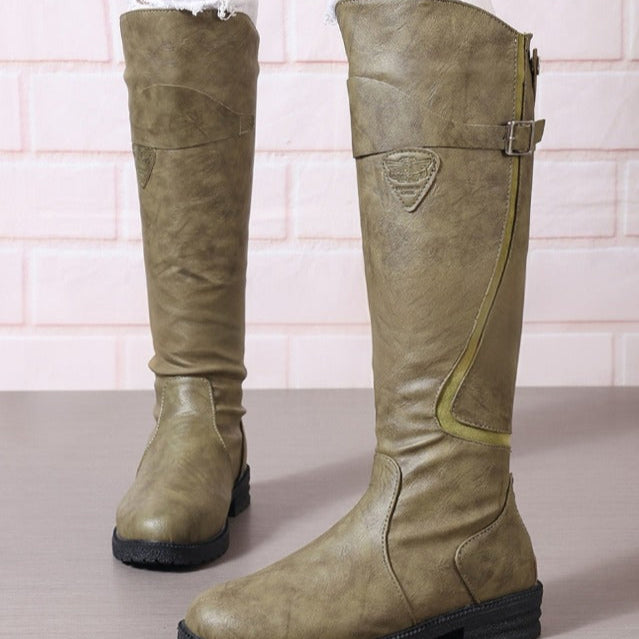 Women's Knee-High Boots Buckle Strap Lug Sole