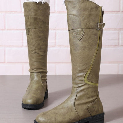 Women's Knee-High Boots Buckle Strap Lug Sole