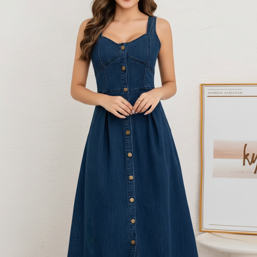 Women's Sleeveless Jean Midi Dress