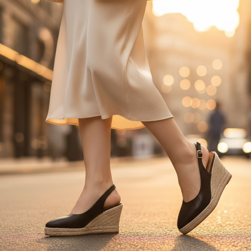 Women's Slingback Wedge Shoes Pointed Toe Buckle Strap