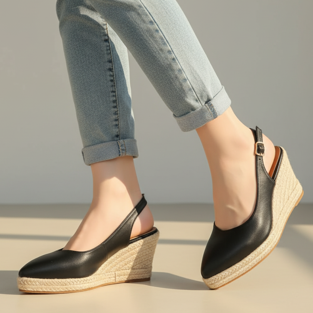 Women's Slingback Wedge Shoes Pointed Toe Buckle Strap