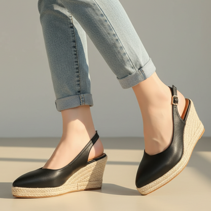 Women's Slingback Wedge Shoes Pointed Toe Buckle Strap