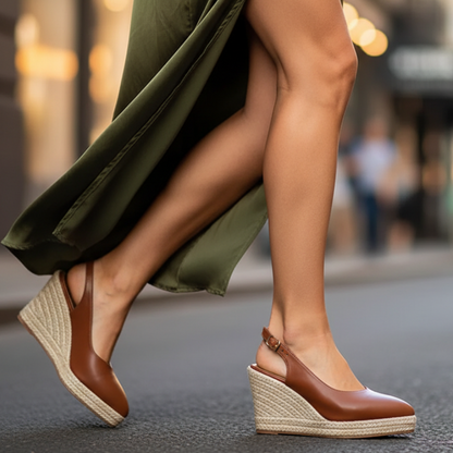 Women's Slingback Wedge Shoes Pointed Toe Buckle Strap