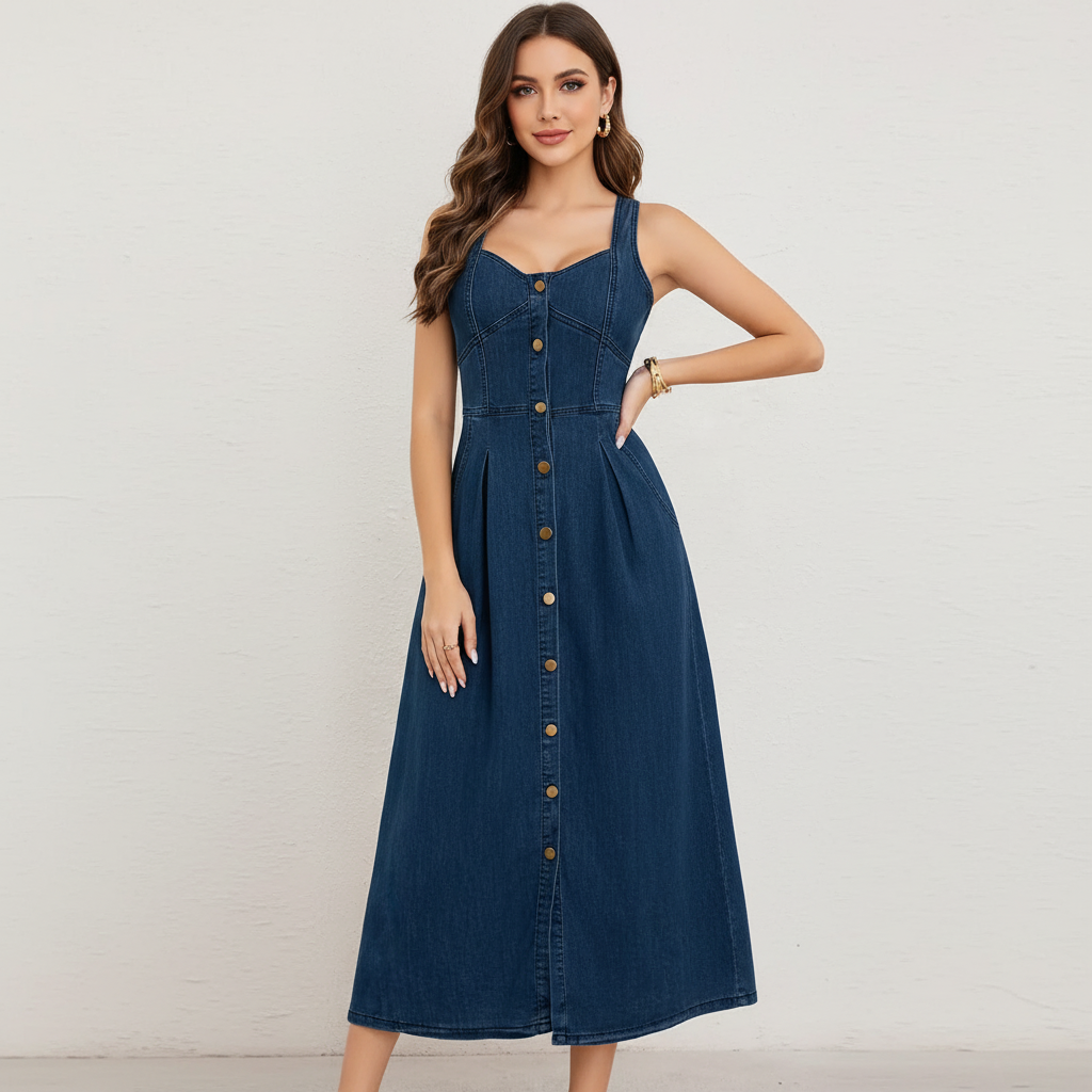 Women's Sleeveless Jean Midi Dress