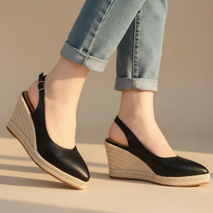 Women's Slingback Wedge Shoes Pointed Toe Buckle Strap
