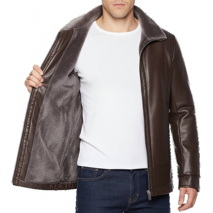 Men's Leather Motorcycle Jacket Fleece Lined Black - Vonnera
