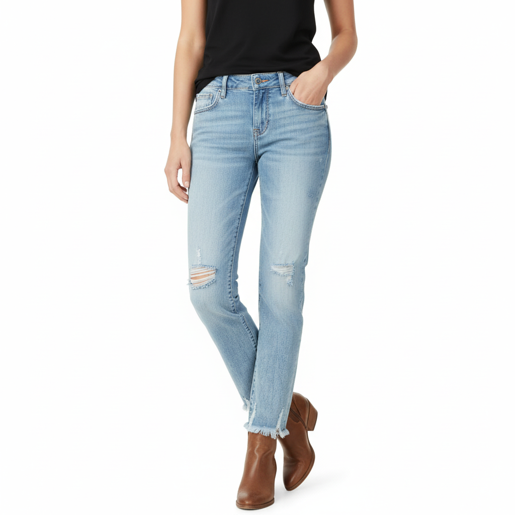 Women's Distressed Straight Leg Jeans - Vonnera
