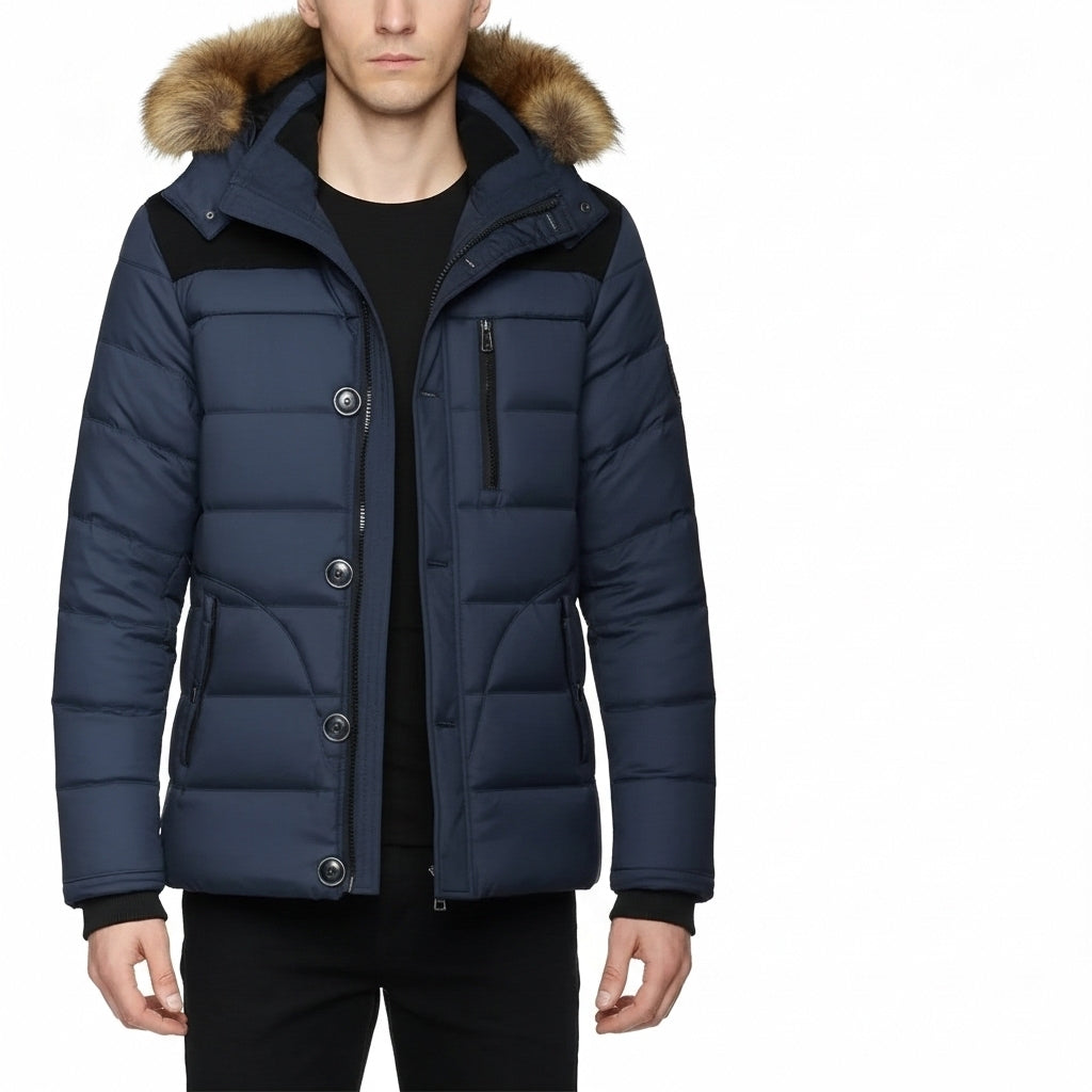 Men's Down Parka Wool Lined Hooded Fur Collar Jacket - Vonnera