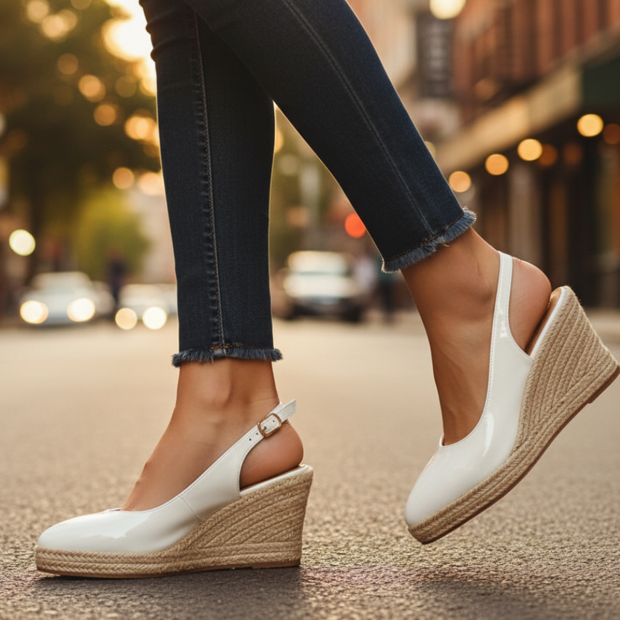 Women's Slingback Wedge Shoes Pointed Toe Buckle Strap