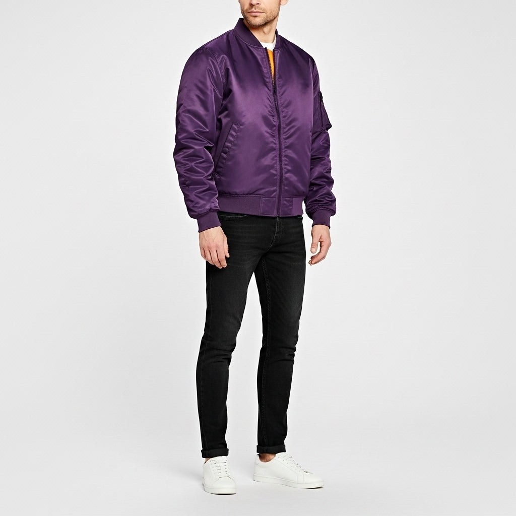 Men's Windproof Bomber Jacket Water Resistant Ma-1 Black - Vonnera