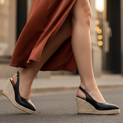 Women's Slingback Wedge Shoes Pointed Toe Buckle Strap