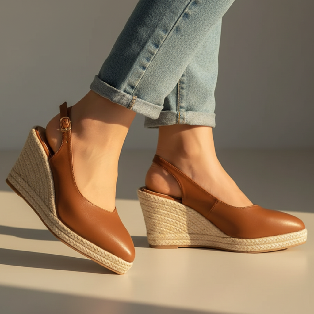 Women's Slingback Wedge Shoes Pointed Toe Buckle Strap