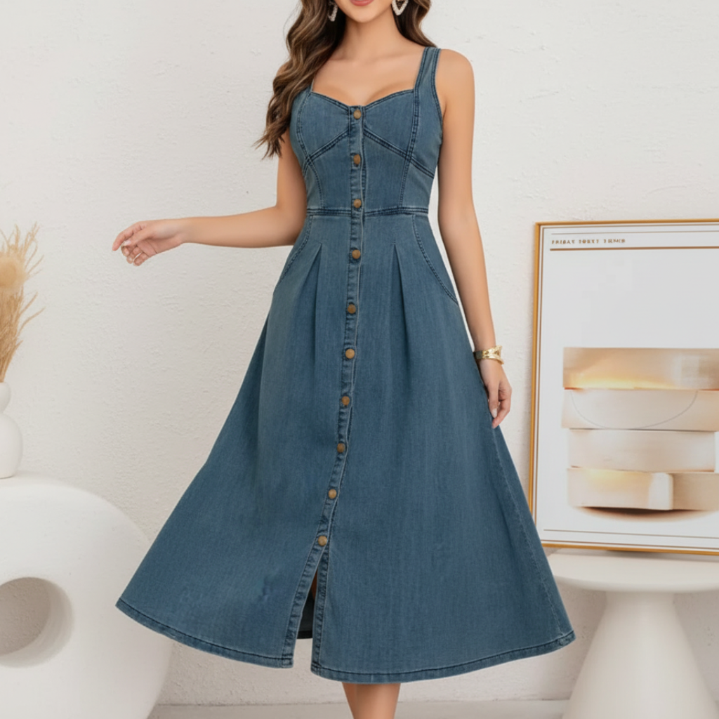Women's Sleeveless Jean Midi Dress