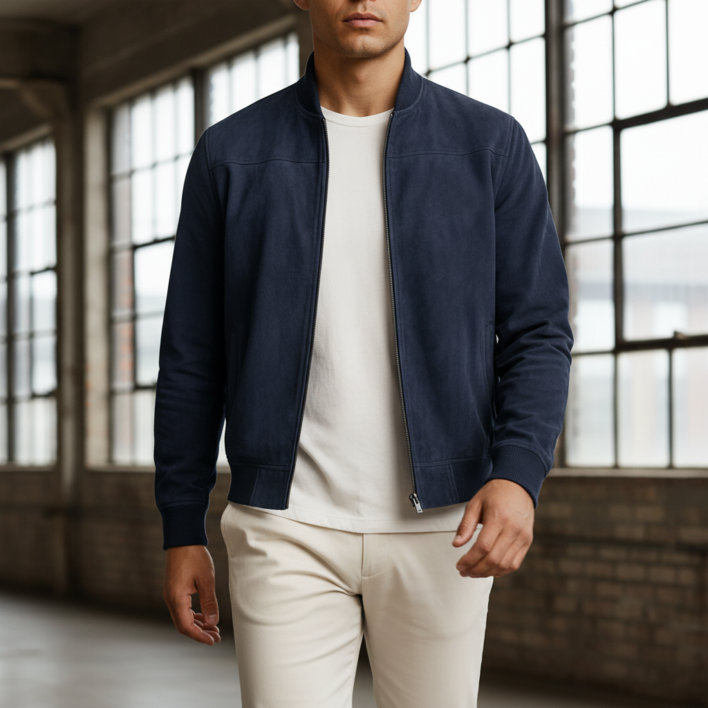 Castello Men's Classic Bomber Leather Jacket